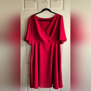 Red Dress with Butterfly Sleeves and Surplice Neckline, Plus Size 1X (14-16)
